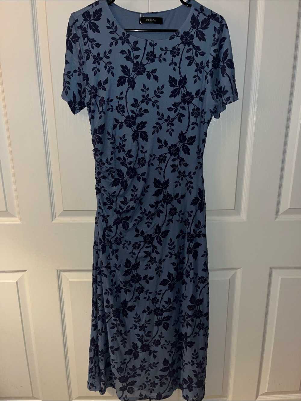 ZEBRA Blue Floral Midi Dress with Navy Botanical Print